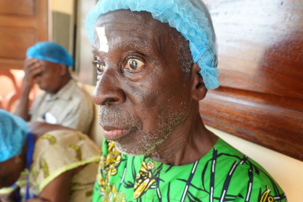 Ely preparing for cataract surgery during Sight.org outreach in Togo