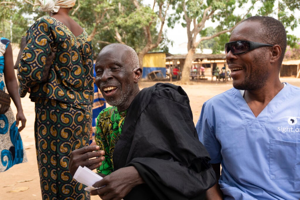 Ely laughing after regaining his sight through cataract surgery