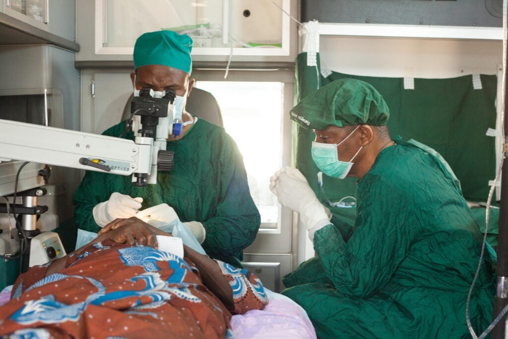 Sight.org surgical team performing cataract surgery in a mobile operating room