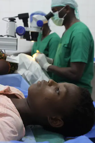 African child getting ready to have cataract surgery African child getting ready to have cataract surgery